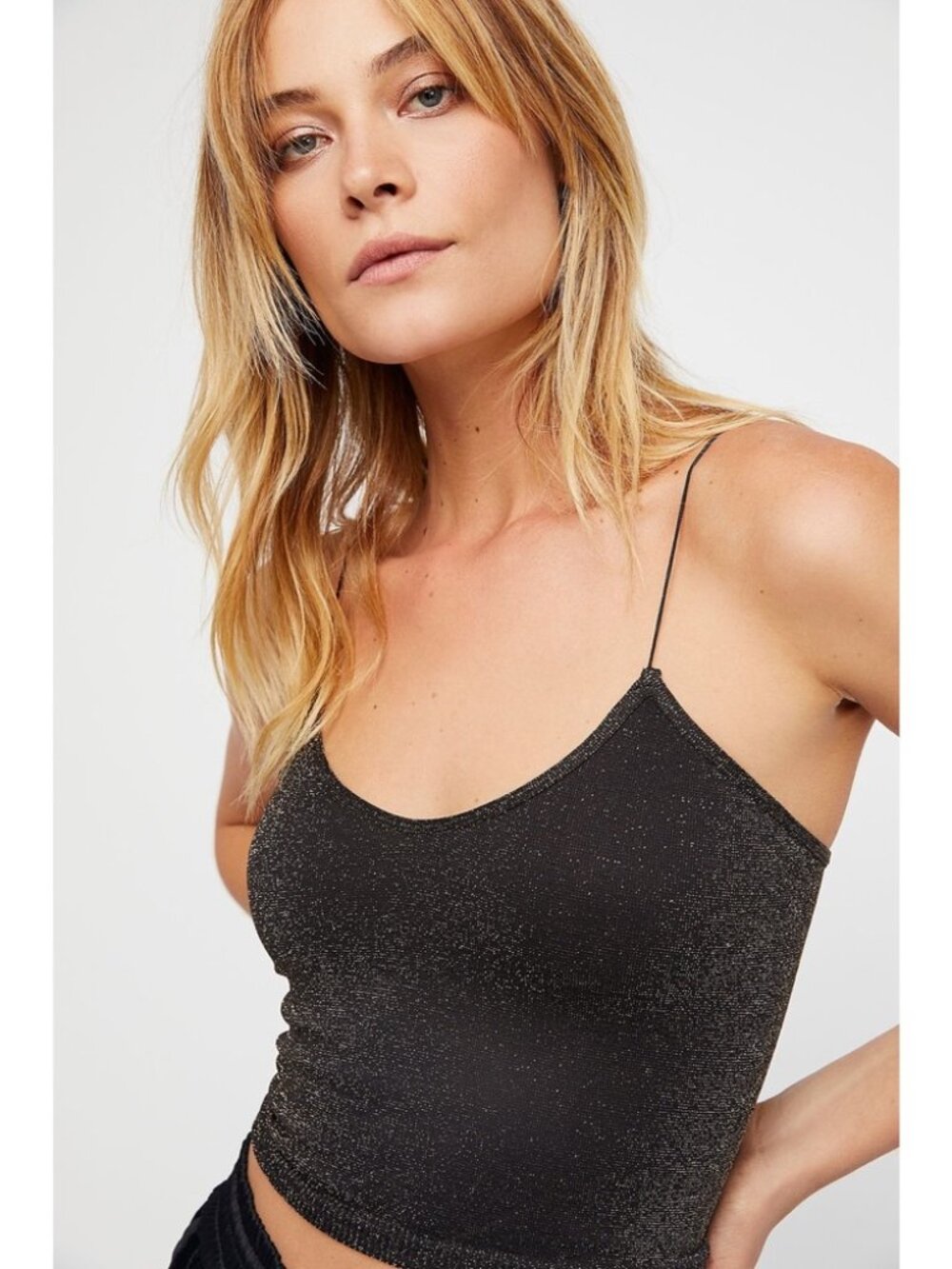 Free People Skinny Strap Seamless Brami in Black Sparkle